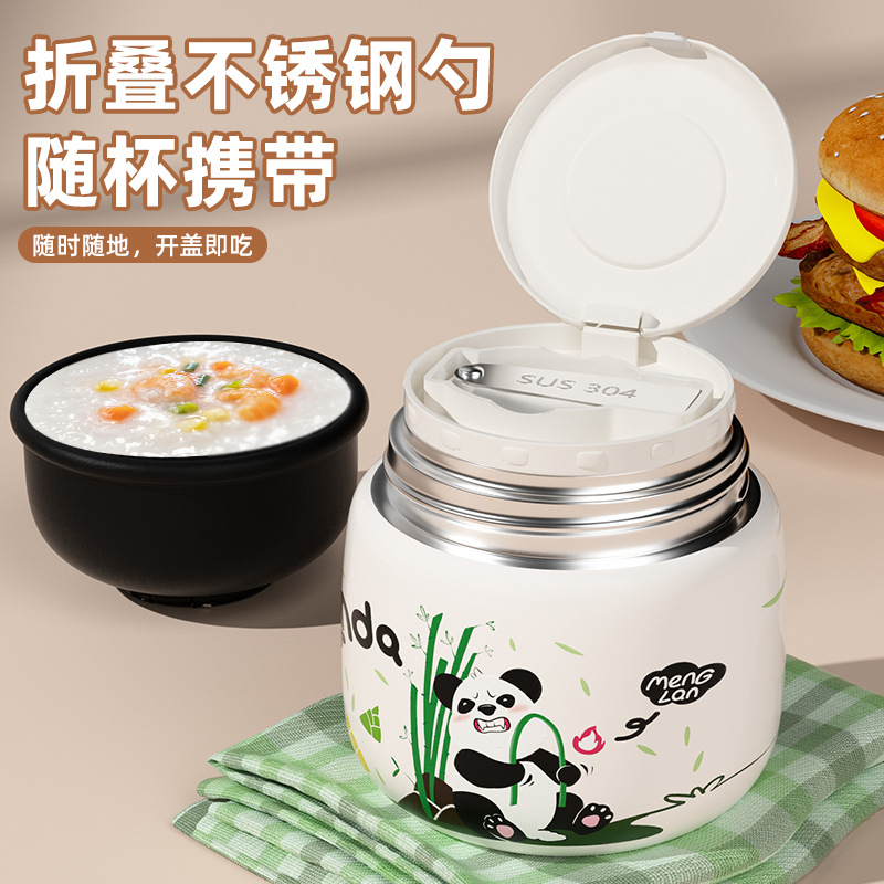 316 cartoon portable large capacity stainless steel thermos cup with handle braised beaker unisex customizable water cup