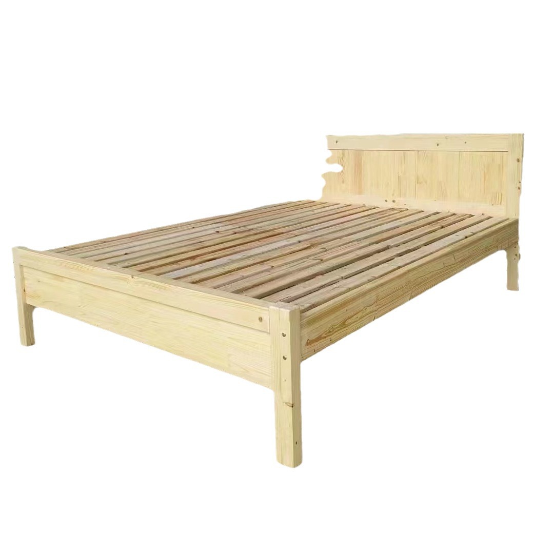 Cheap Wholesale Solid Wood Bed 1.5m Pine Double Bed 1.2m Simple and Simple 1m Single Bed Factory Direct Sale