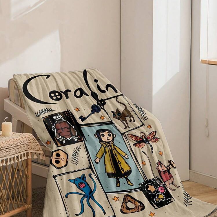 1Pc Cartoon Animal Patchwork Pattern Flannel Blanket, Suitab