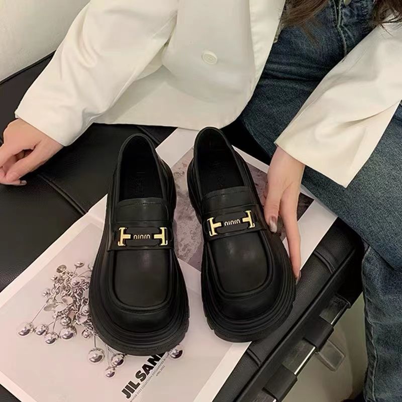 British Style Small Leather Shoes Women's 2025 New Spring Women's Shoes Thick-soled Spring and Autumn Single-layer Shoes Slip-on Loafers