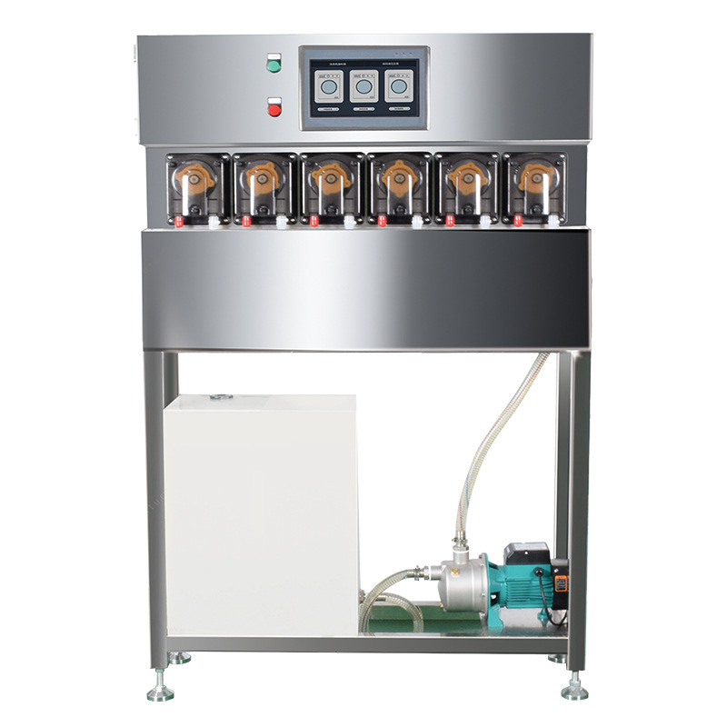 Processing custom liquid dispenser washing liquid ingredient delivery system laundry room hotel dry cleaners special equipment