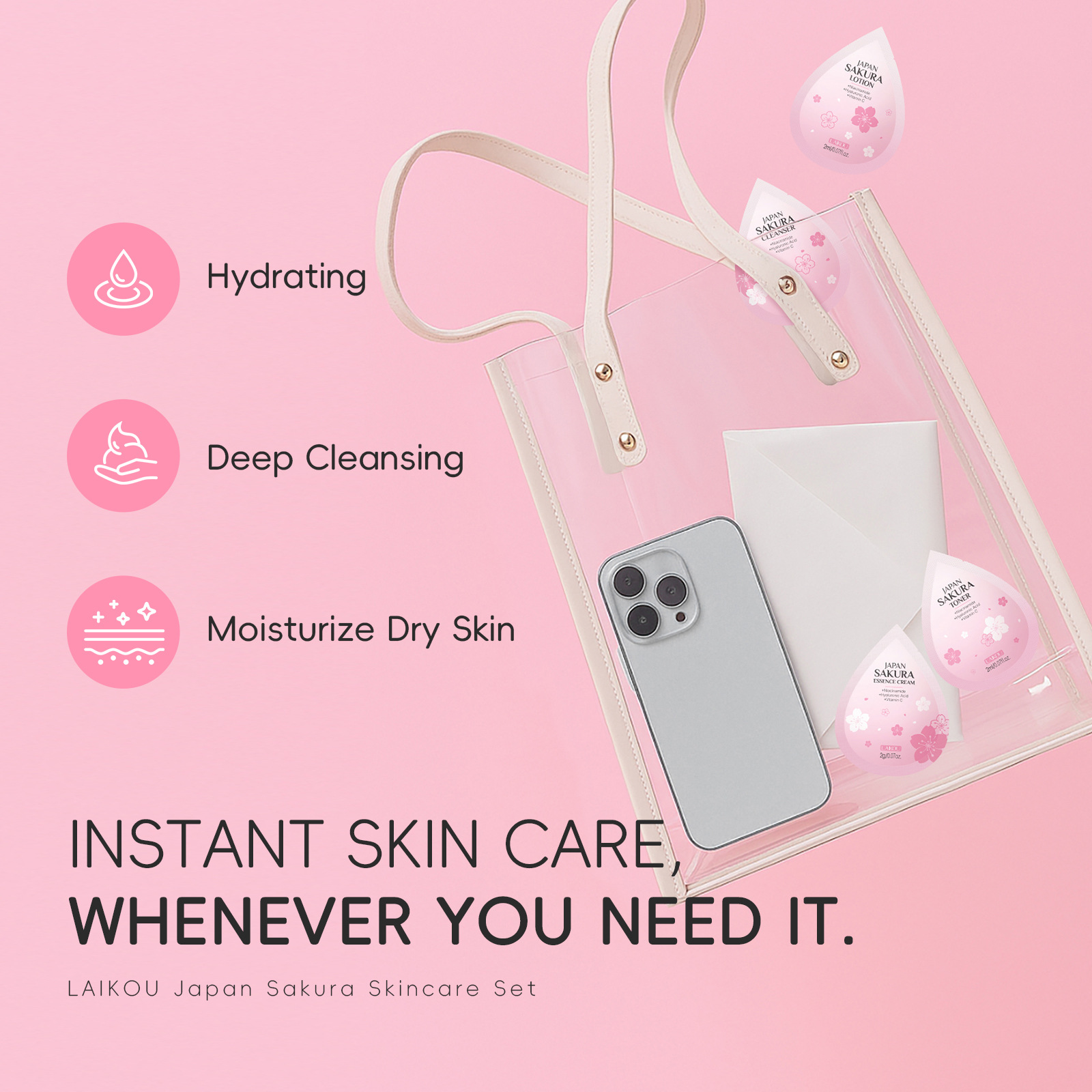 Laikou Japanese Sakura 4-Pack 2g Single-Pack Skin Care Product Set Small Bag Cross-Border Manufacturer Supply