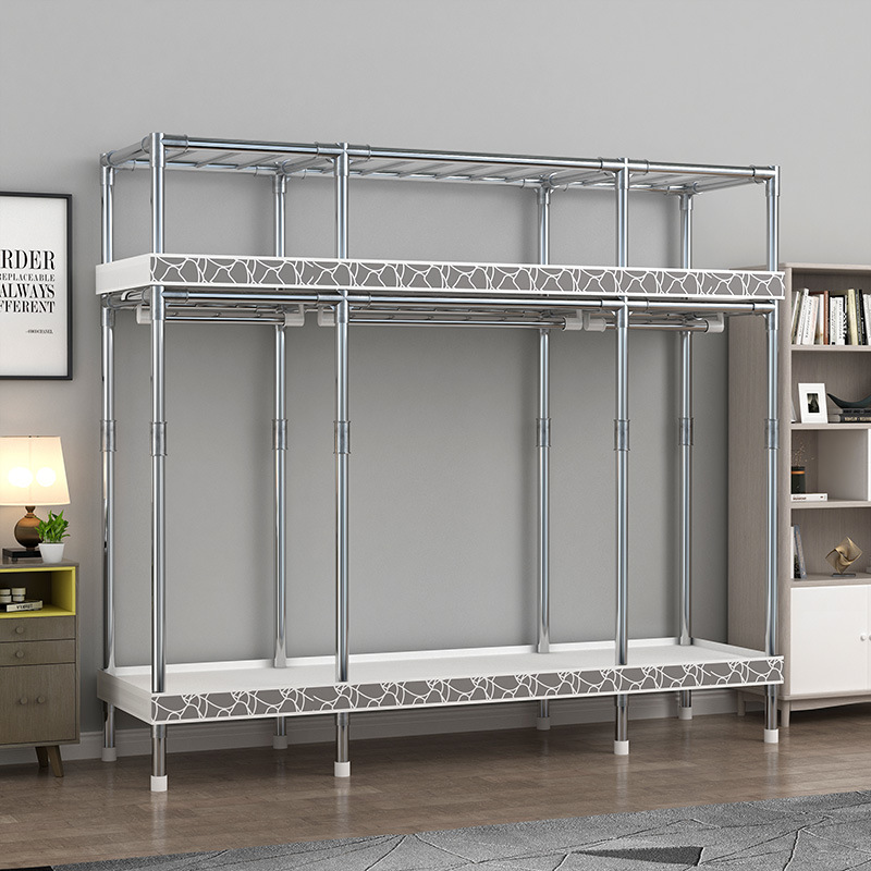 Simple Wardrobe Home Bedroom Modern Simple Economical Cloth Wardrobe Steel Tube Bold Wardrobe Storage for Rental Room