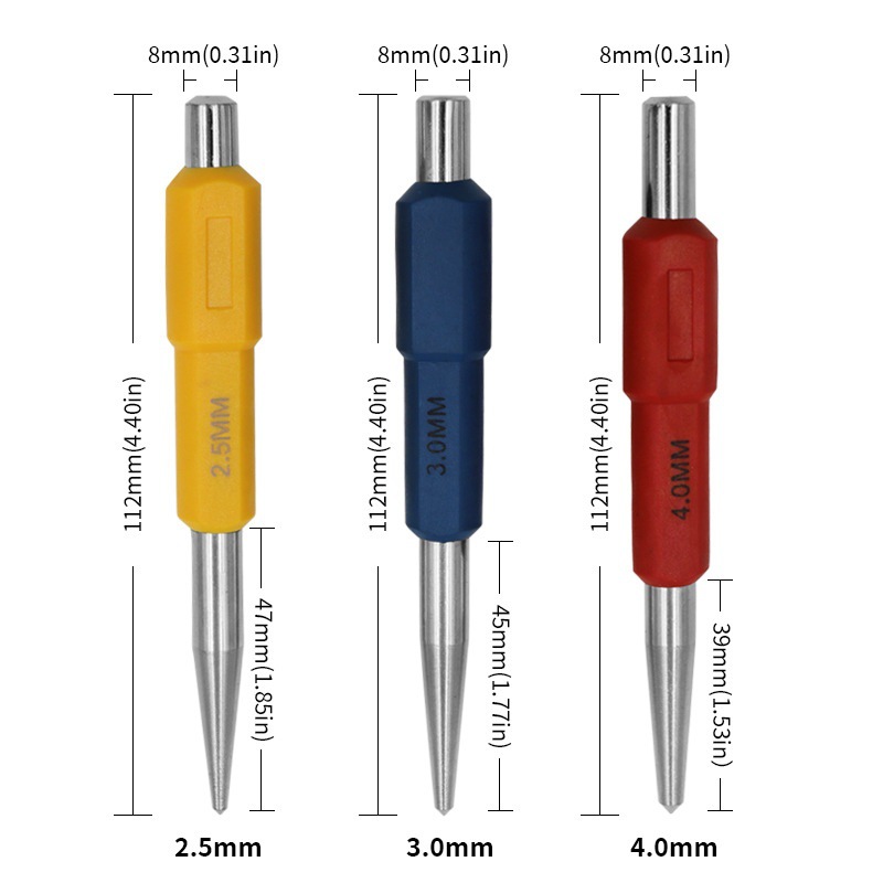 Positioning Punch, Cylindrical Punch with High Hardness, Three-Piece Set of Punch, Center Punch for Drilling and Punching by Fitters