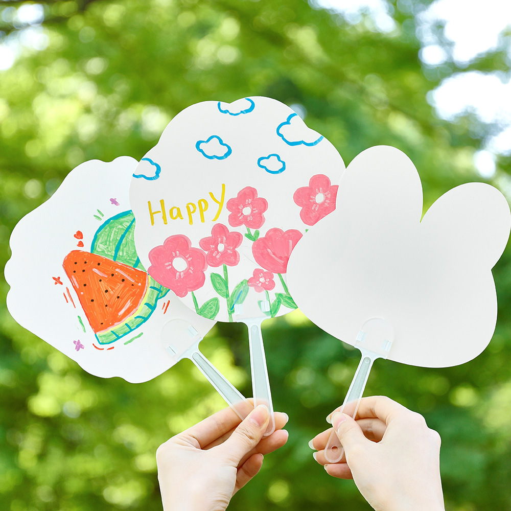 blank diy fan primary school students summer handmade activity drawing small gift kindergarten children hand-held small fan