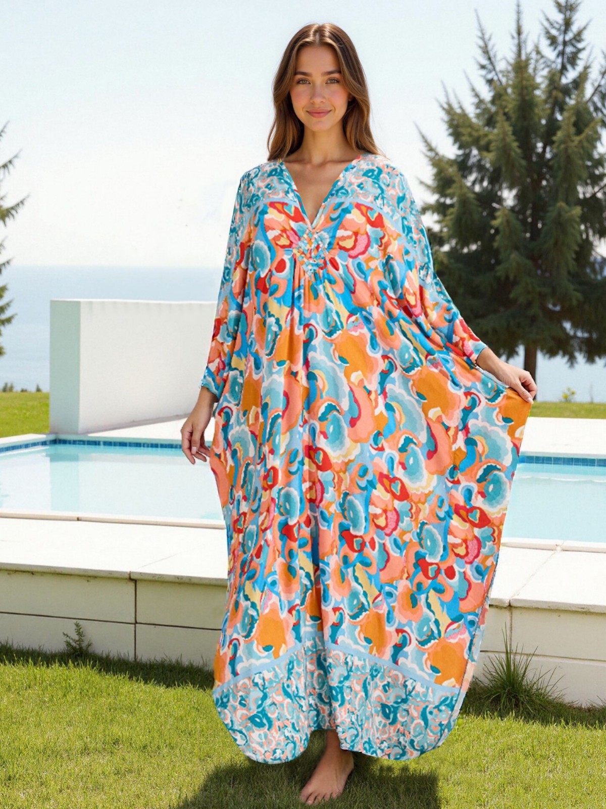 Beach Cover-Up Rayon Printed Hand-Woven Vacation Loose Robe Cross-Border Amazon 8760 (38 Colors Y