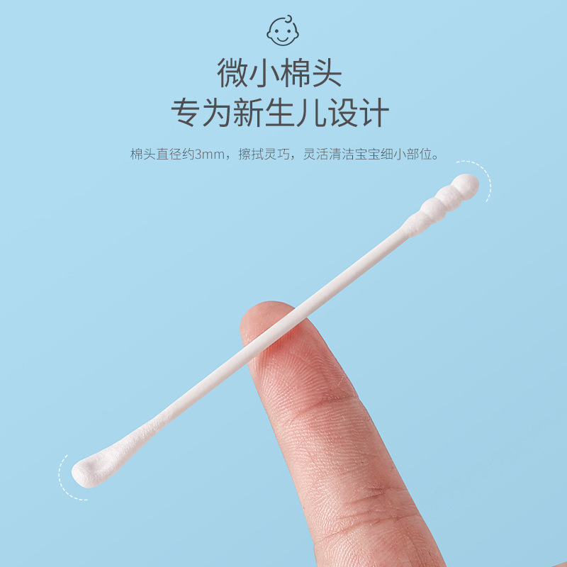 200 Boxed Children's Small Cotton Swabs Baby Cotton Swabs Young Children's Double Head Ultra Fine Disposable Ear-pulling Spoon Small Head Cotton Swabs