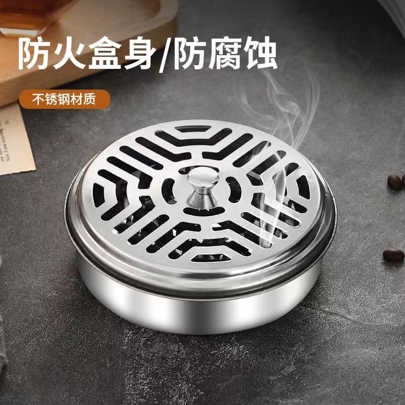 Stainless Steel Mosquito Incense Plate Ear Clip Outdoor Fireproof Household Portable Mosquito Incense Rack with Lid Ash and Iron Mosquito Incense Box