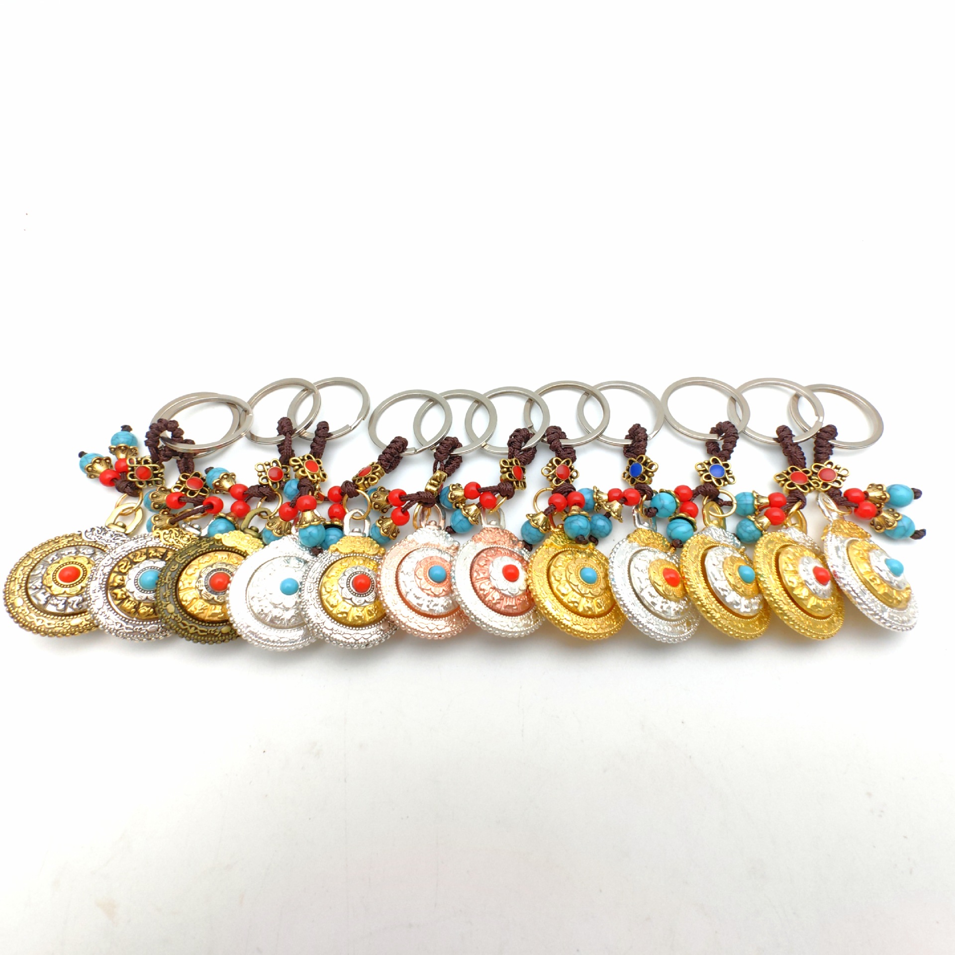 Jiugong and Bagua Twelve Zodiac Signs Double-Sided Rotatable Ethnic Style Ancient Burnt Blue Tassel Pendant Bag Hanging Keychain with