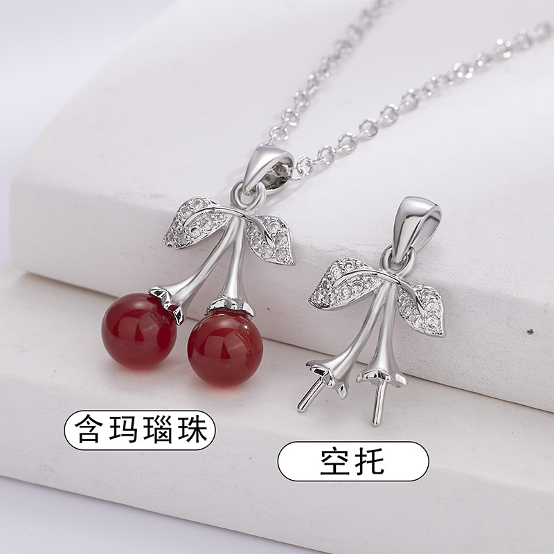 Shake the sound of the same inlaid cherry pendant women's Sweet creative red agate Cherry pendant DIY empty holder pendant wholesale