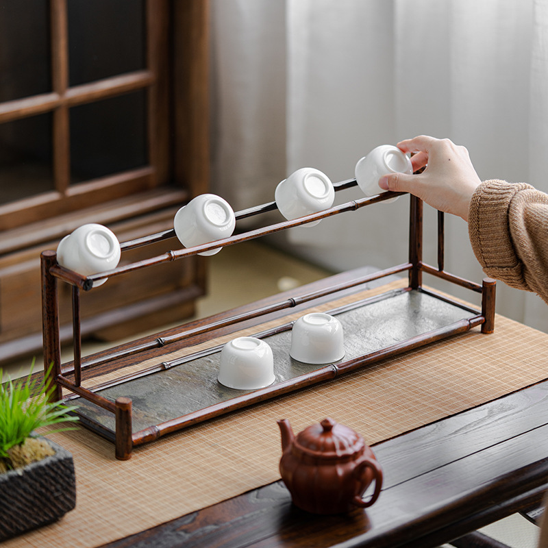 Chinese tea cup shelf tea set display rack draining rack desktop storage rack storage rack desktop antique shelf decoration