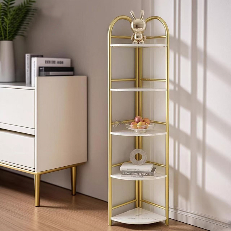 Corner Storage Rack Household Nordic Style Simple Multi-Layer Storage Cabinet Living Room Bedroom Floor-Standing Iron Corner Storage Rack