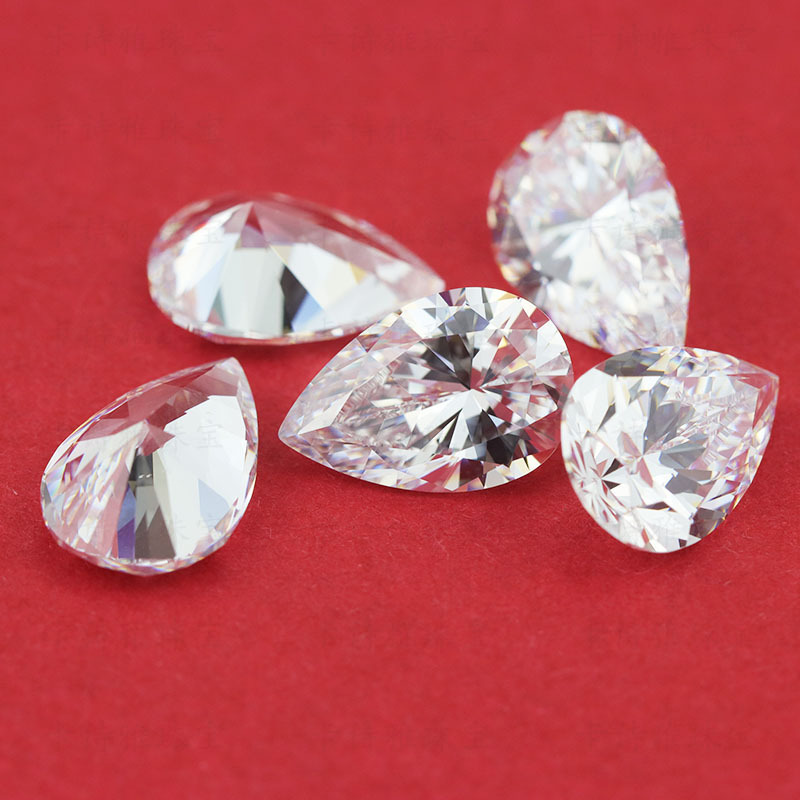 Factory wholesale white teardrop shaped gemstone ring with stone synthetic zircon jewelry pear shaped ring high carbon diamond