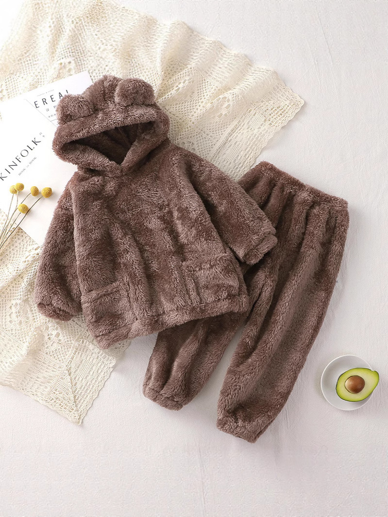 Children's Pajamas New Autumn and Winter Bear Home Set Cute Outer Wear Warm Clothes for Small and Medium-Sized Kidsren High-End Kidsren's Coveralls