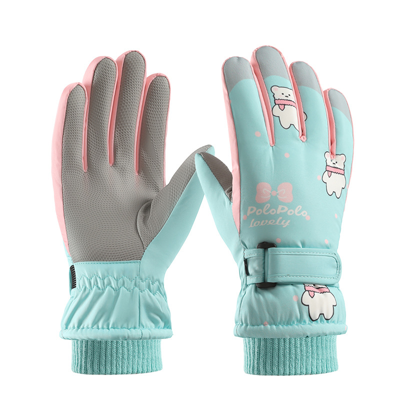 Cross-border winter children's ski gloves fleece-lined touch screen riding five-finger non-slip windproof warm gloves for children and students