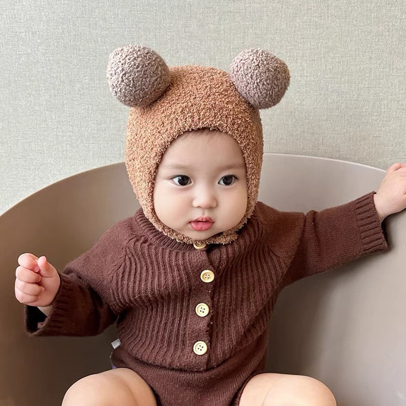 Korean Style Ins Autumn and Winter New Baby Ear Protection Cap Warm Cold-proof Cap Comfortable Baby Double Ball Soft Waxy Baotou Cap Trendy