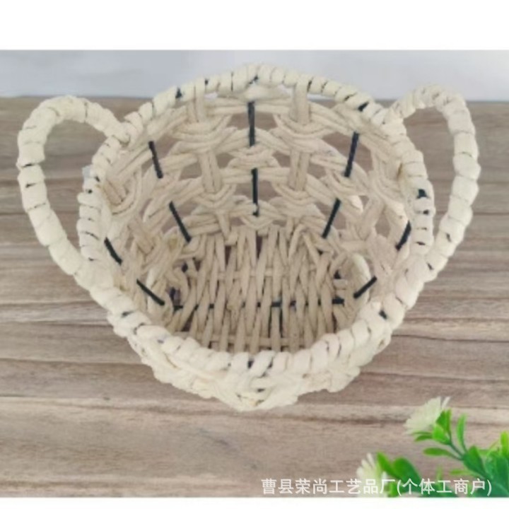 Handmade Paper Rope Woven Iron Rack Storage Basket Desktop Finishing Frame Cosmetics Accessories Home Storage Portable Storage Basket