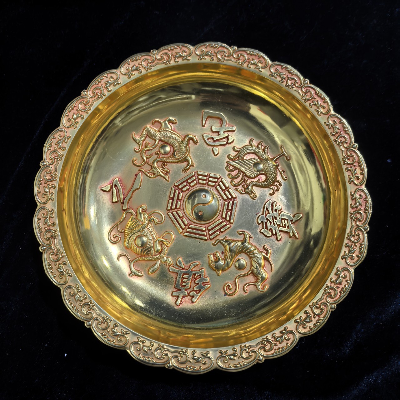 Antique Bronze Pure Copper Gilt Plate Dish Home Furnishings Antique Collection