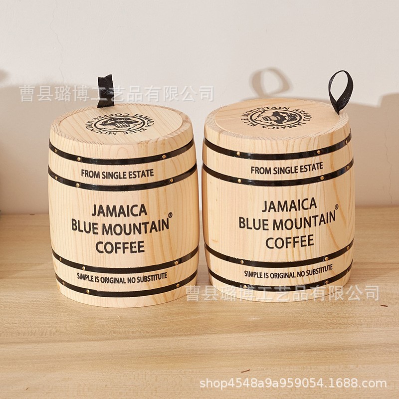 Cross-border wooden coffee bucket household multi-purpose solid wood coffee beans storage wooden bucket scattered tea bucket kitchen seasoning wooden bucket