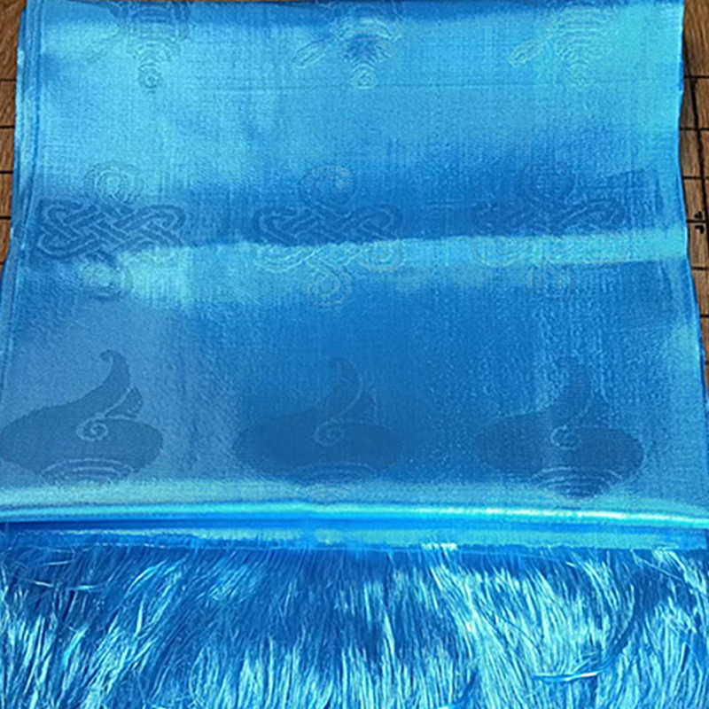 Five-Color Scarf with Mongolian Text and Eight Auspicious Motifs, Jacquard Xizang Style
