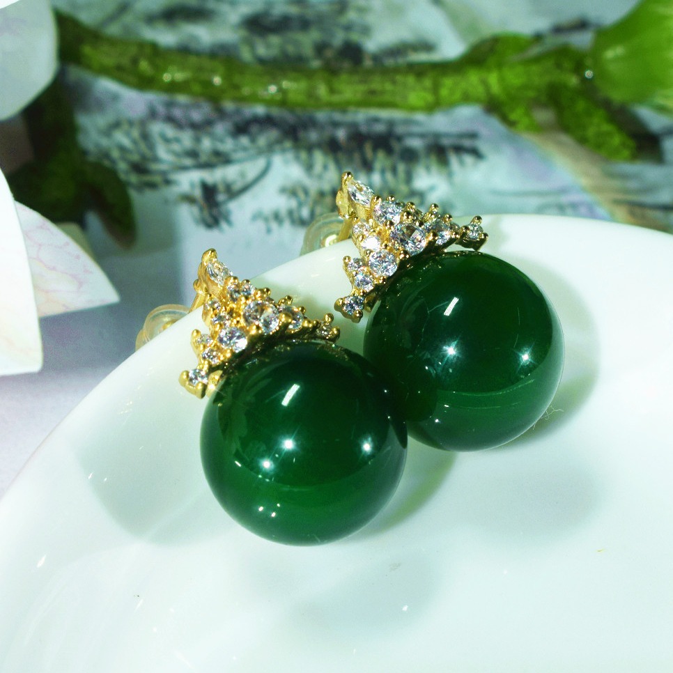 Высококачественные круглые натуральные зеленые халцедоновые серьги Joker классические зеленые халцедоновые серьги оптом