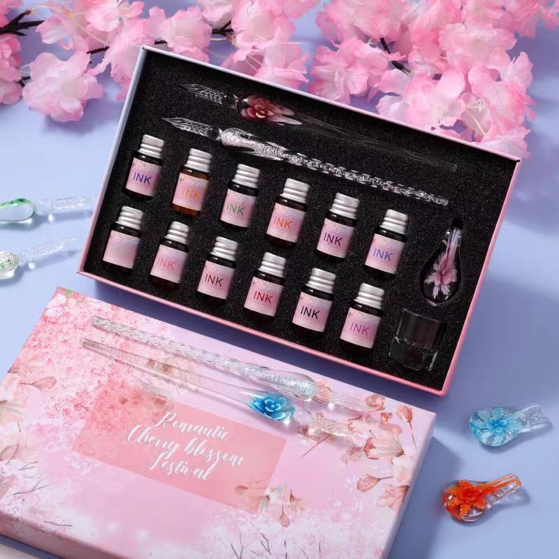 Стеклянная ручка, макет с водой, чернильное перо цвета сакуры, подпись, набор подарков для студентов