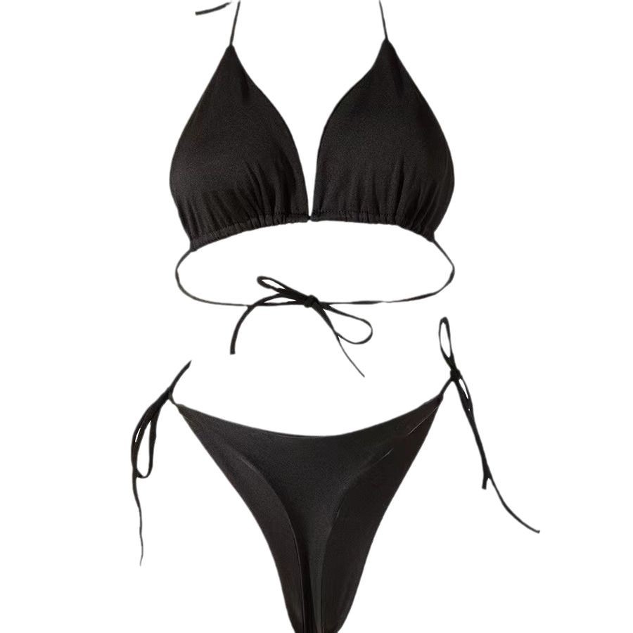 Halter Neck Tie-Up Bikini European and American Style Swimwear Sexy with Chest Pads Two-Piece Swimsuit Tie-Up Three-Point Swimsuit Set for Women
