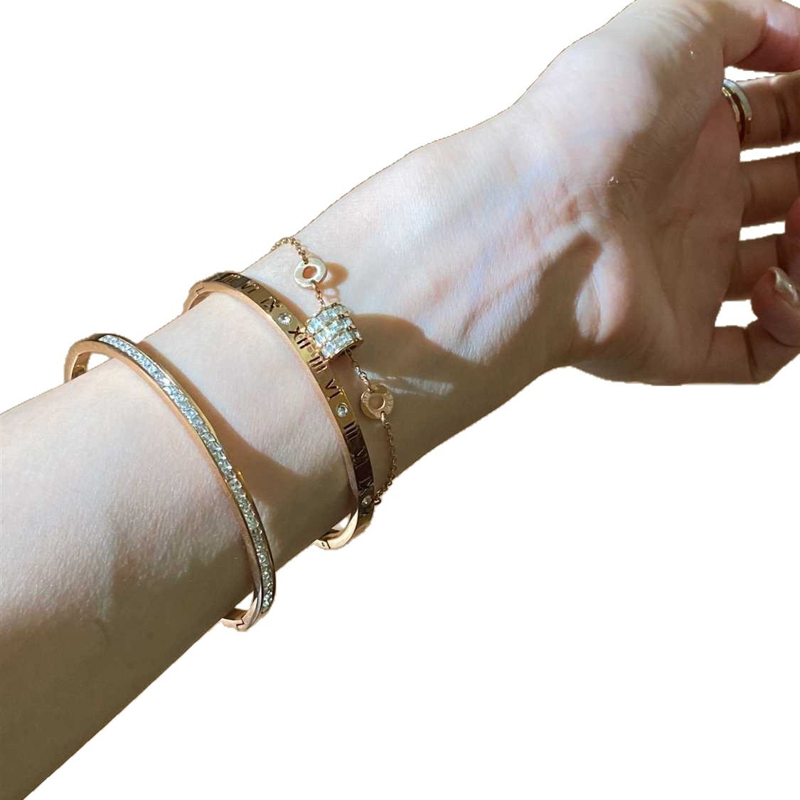 New Titanium Steel Non-Fading Roman Numeral Bracelet Ins Accessible Luxury High-End Stackable Flash Diamond Small Waist Bracelet