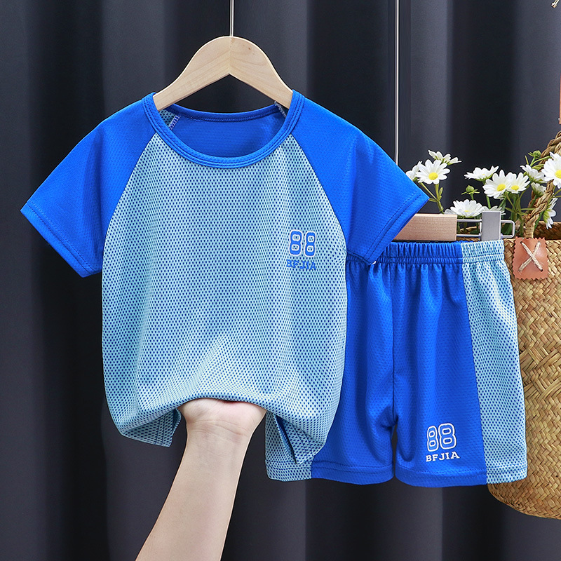 Summer Children's Short-sleeved Boys and Girls Sportswear Kindergarten Training Clothes Fashionable Breathable Quick-drying Set Mesh Shorts