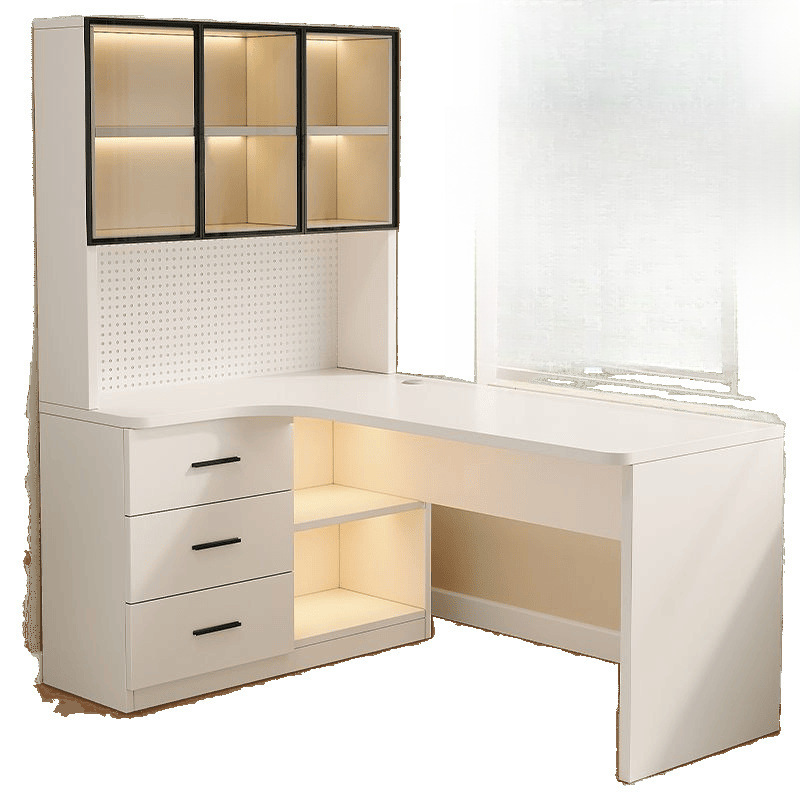 Modern Minimalist Desk Home Bedroom Study Storage Floor-Standing Bookshelf Desk Combination Cabinet