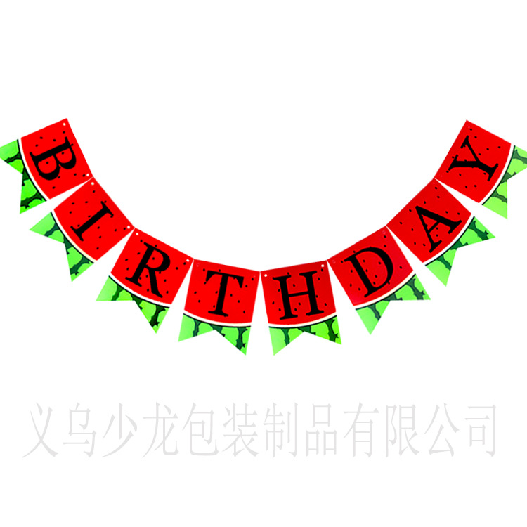 Creative watermelon pull flag field background decoration Birthday party banner Happy Birthday flag wholesale