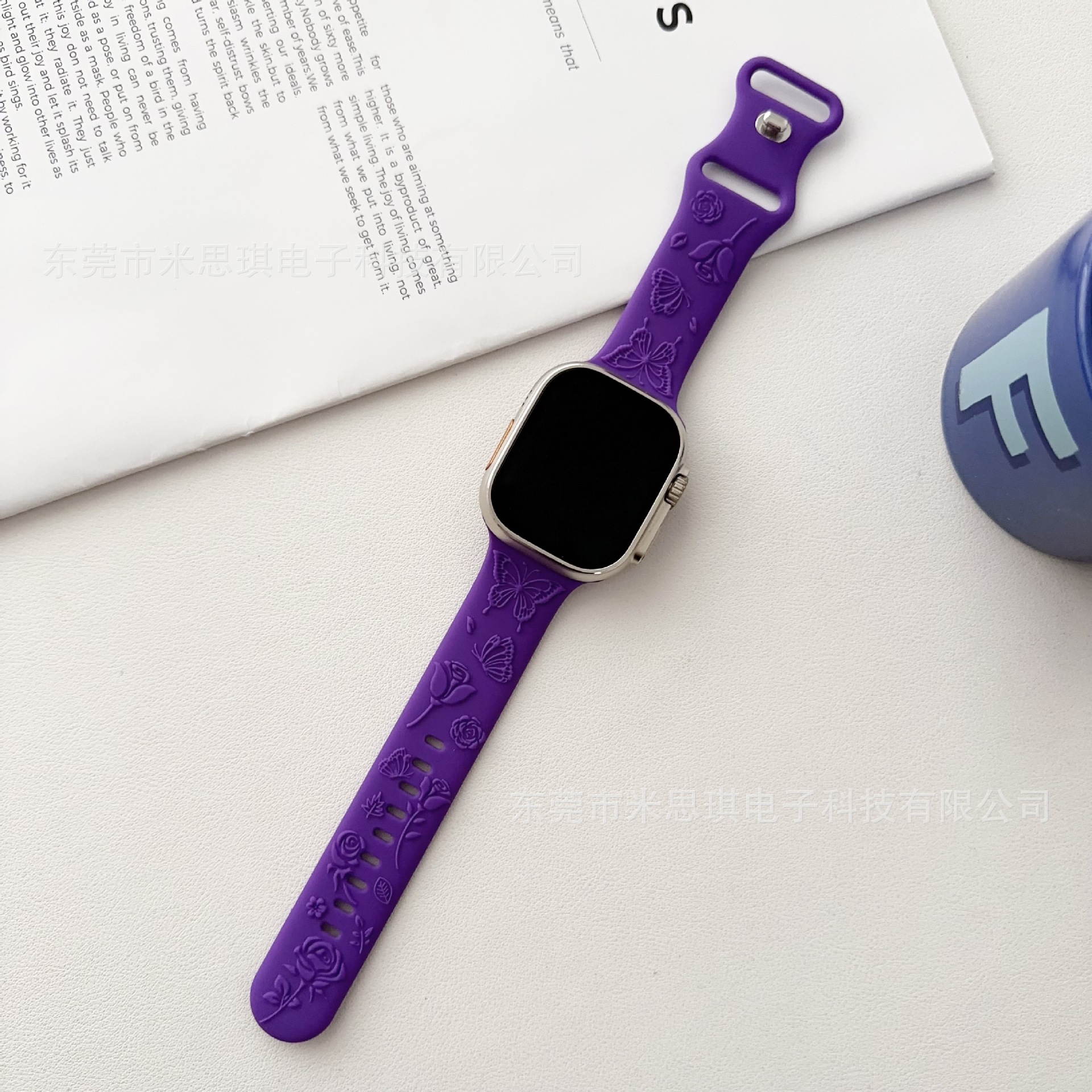Suitable for Apple butterfly buckle embossed silicone strap laser carved embossed monochrome silicone strap Ultra cross-border hot