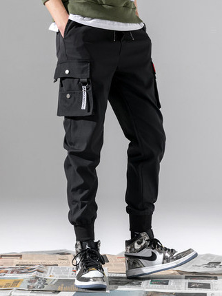 Cross-border foreign trade overalls men's summer thin all-match ankle-tied pants loose multi-pocket plus size cropped casual pants