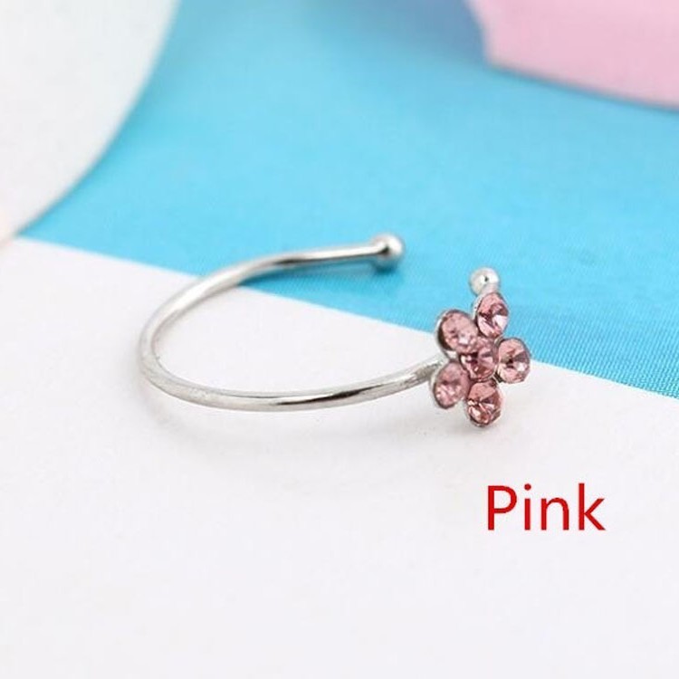 wish explosion nose ring nose cross-border hot selling puncture jewelry copper silver jewelry flower C- type Rhinestone ring