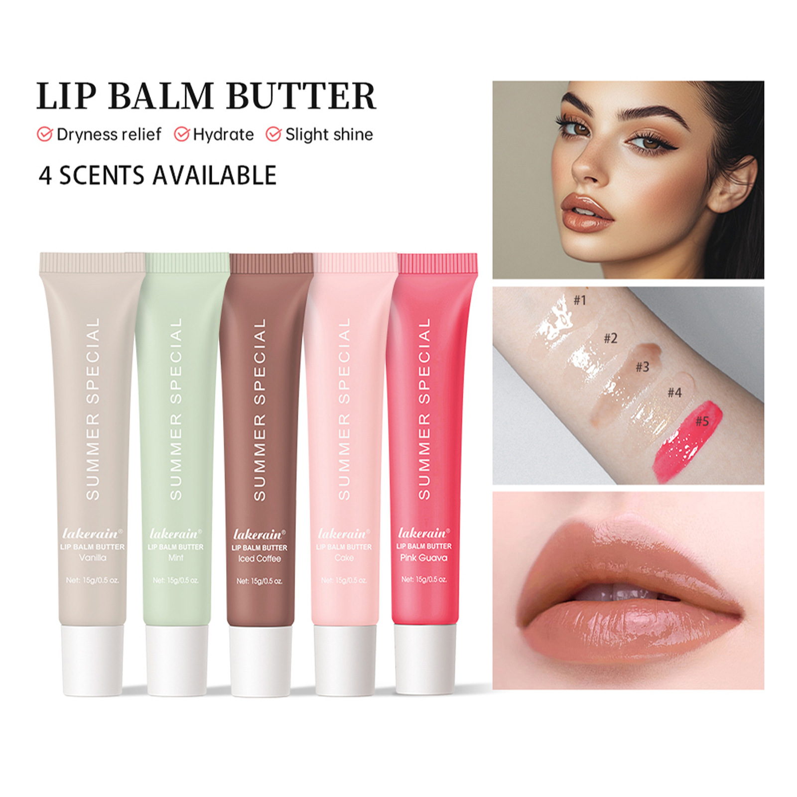 Lakerain Summer Butter Lip Balm Dry and Chapped Lips Moisturizing Colored Lip Balm
