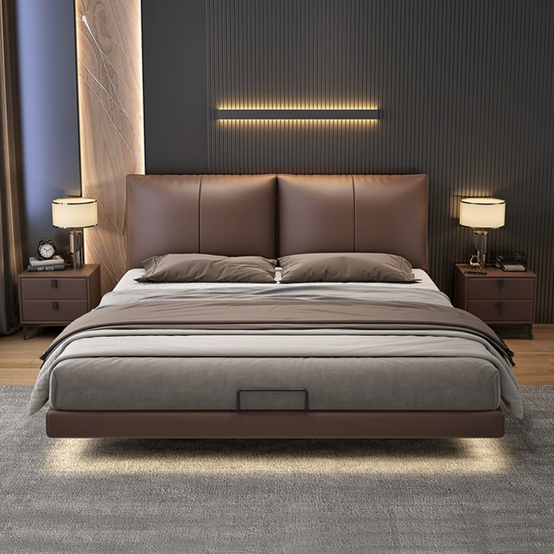 Оптовая продажа подвесной кровати, верхний слой из коровьей кожи, высококачественная итальянская простая кровать для спальни, малогабаритная 1.8 м двуспальная мягкая кровать