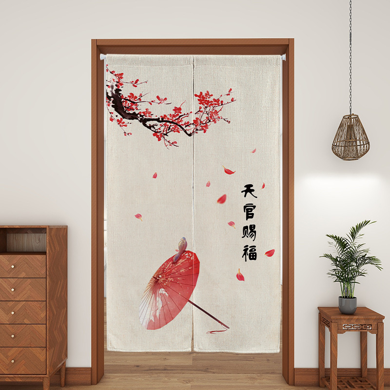 Kitchen Chinese-style Door Curtain Partition Curtain Shelter Curtain Cloth Curtain for Bedroom Entrance Door Curtain Fabric Hanging Curtain Punch-free