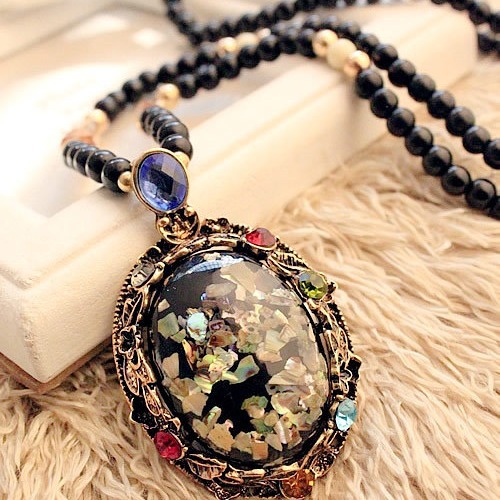New cross-border color shell Cat's Eye Stone long Korean sweater chain accessories vintage pendant Korean decorative necklace necklace