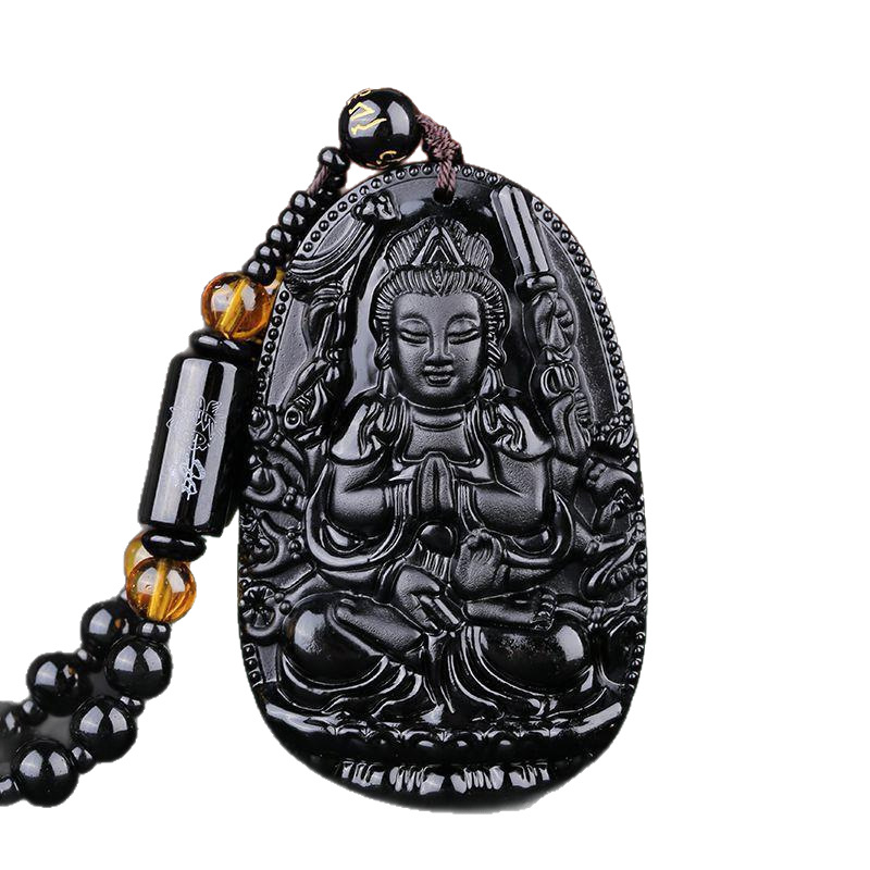 2023 Winter Sweater Chain Imitation Obsidian Zodiac Guardian God Eight Buming Buddha Pendant
