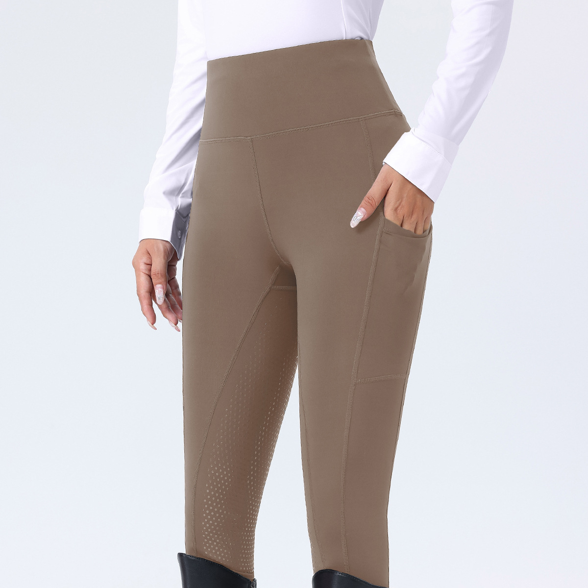 European and American Cross-Border Women's Equestrian Pants Full Seat Silicone Non-Slip with Pockets Elastic High Waist Tummy Control Tight Riding Pants