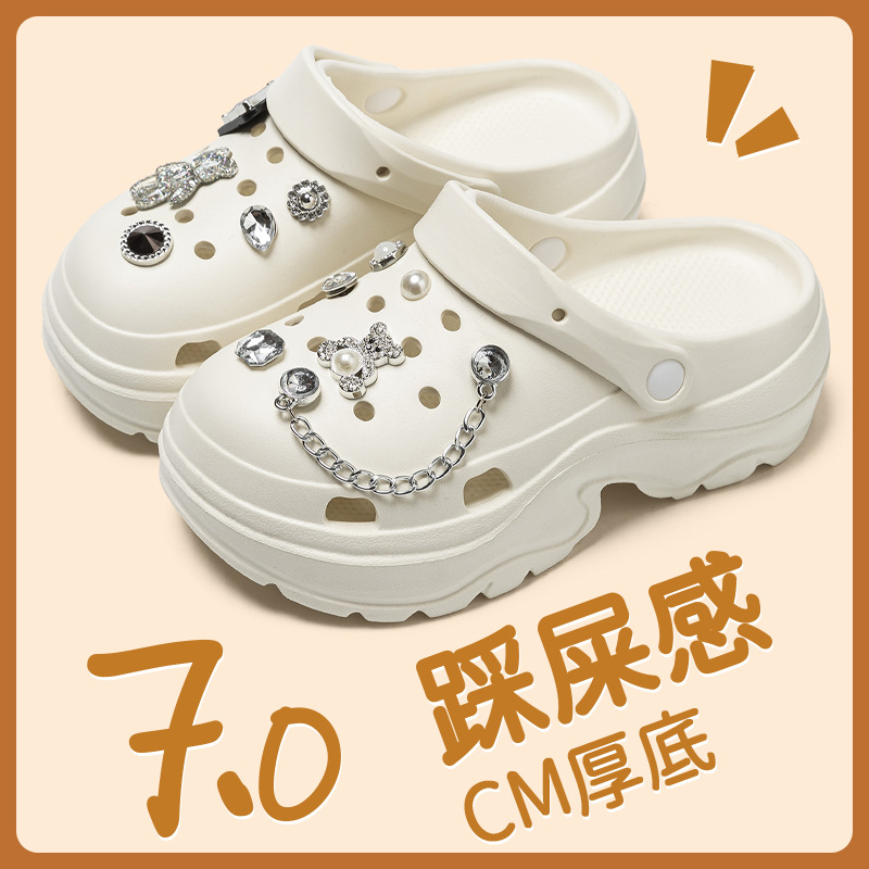 Breathable Croc Shoes Women's Outerwear 2024 Summer Eva Shit-Feeling Thick-Soled Beach Sandals Deodorant Heightening Croc Shoes Slippers