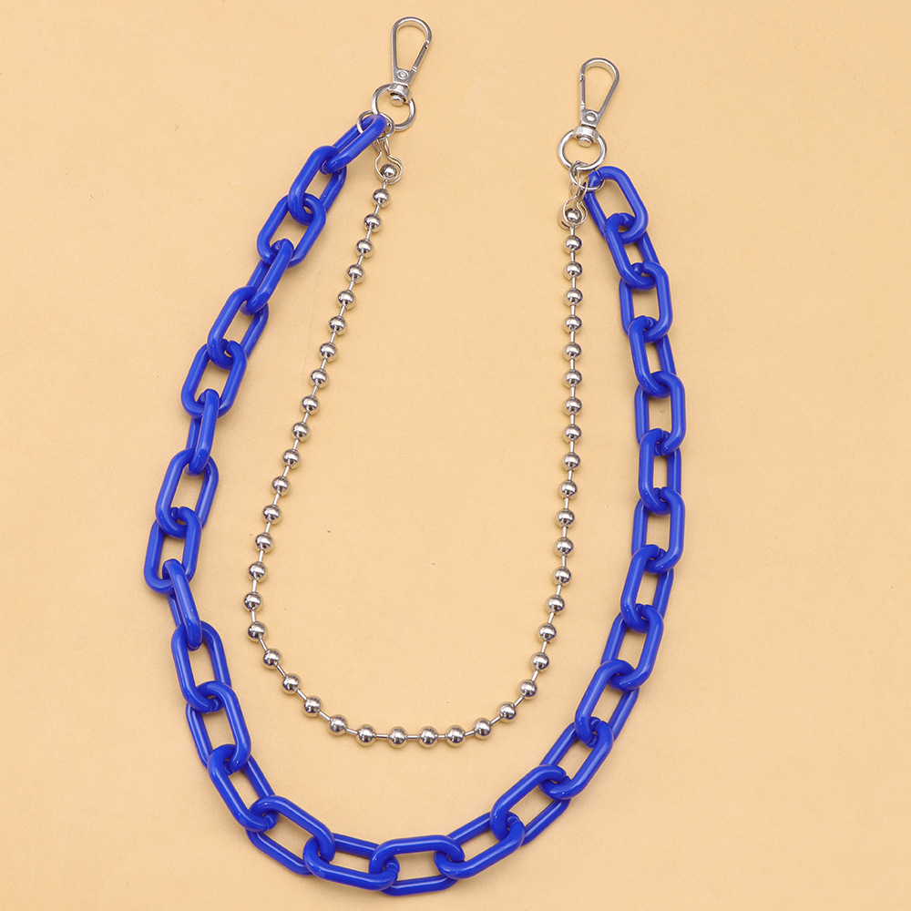 Korean ins Street Super Hot Internet Popular Waist Chain Candy Color Resin Pant Chain Hanger Vintage Trendy Double Chain Pendant for Women