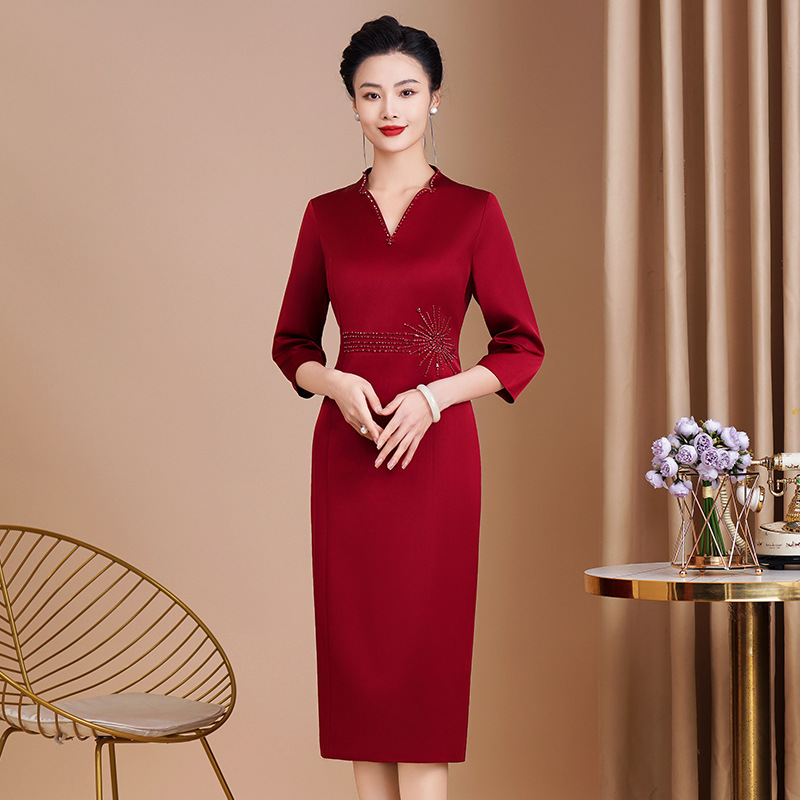 Xi mother Xi mother-in-law's dress can be worn at ordinary times, mother spring wedding banquet women's small long skirt is thin