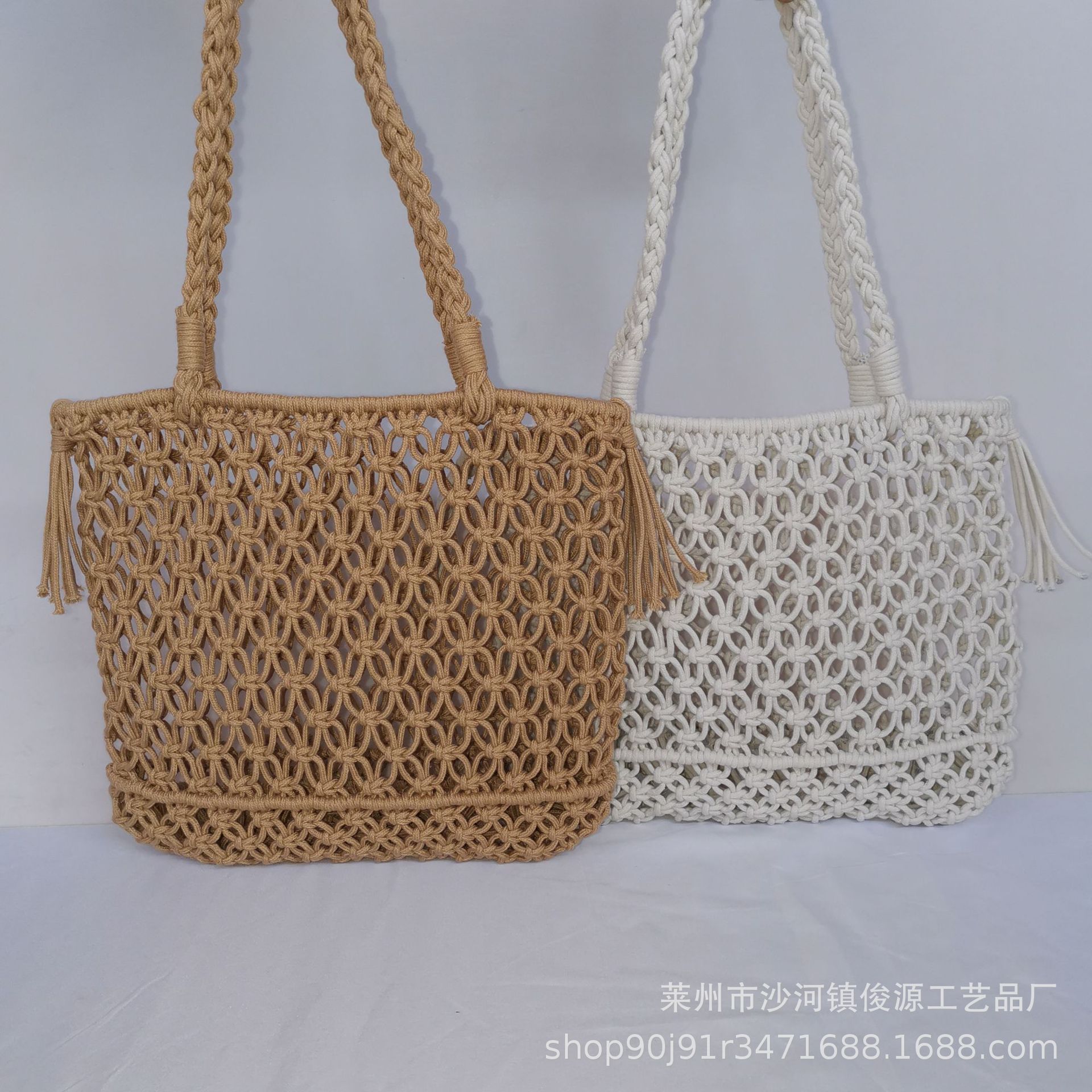 New Cotton Rope Mesh Buckle Bag, Tassel Shoulder Bag, Casual Straw Bag