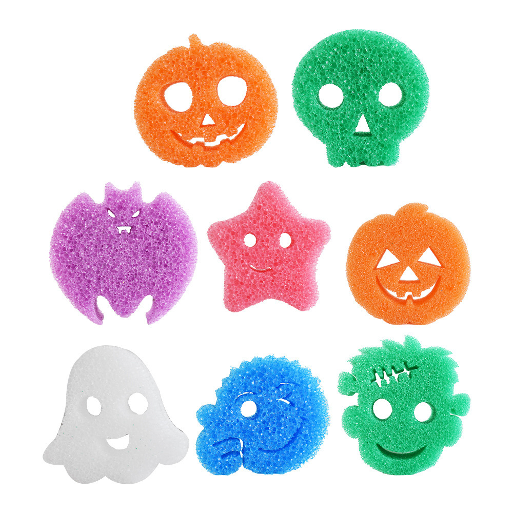 Creative Cartoon Special-Shaped Smiling Face Temperature-Sensitive Sponge Wipe, Kitchen Cleaning Sponge, Can Be Made into Cute Animal Shapes