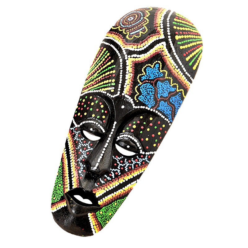 African Pointed Hand Painted Mask Wood Carving Mask Wall Hanging Living Room Home Wall Decoration Bali Wood Crafts