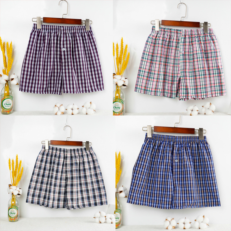 Summer Pajama Pants Shorts Wholesale Loose Men's Home Pants Plaid Outer Wear Home Underwear Arrot Pants Boxer Polyester