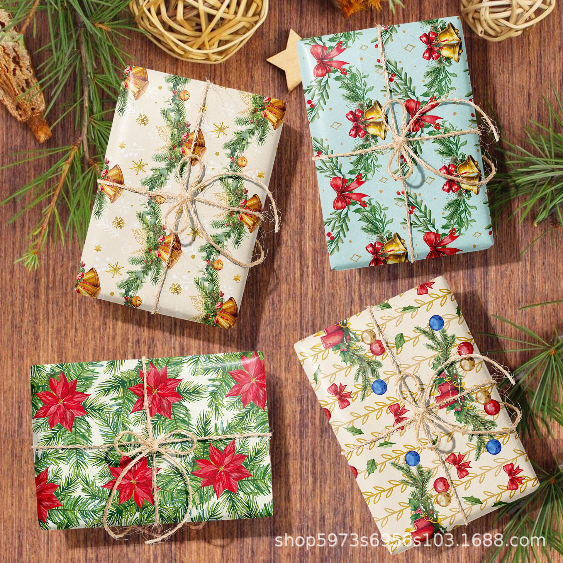 Wz075 Christmas Bell Pine Branch Gift Decoration Paper Party Gift Gift Box Decoration Outer Packaging