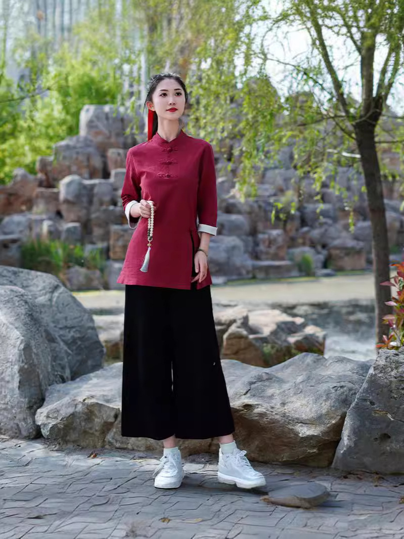 Ретро-костюм в китайском стиле для салона красоты, комбинезон для ухода за здоровьем, китайский танг, чайный женский комплект из двух предметов