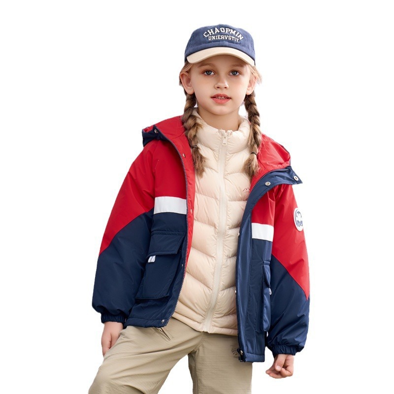 Disney's New Kidsren's Outdoor Jacket, Medium and Large Kidsren's Three-In-One Family Style 90 White Duck down Jacket
